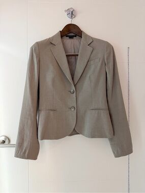Theory Isarona Tailored Single Breasted Two Button Blazer Jacket Khaki Taupe